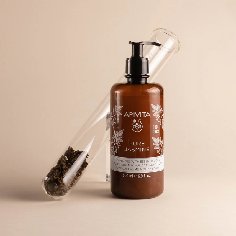 Gel de Banho Apivita Pure Jasmine, gel de banho hidratante com óleos essenciais.