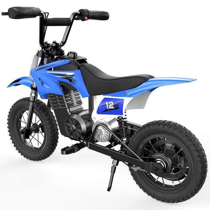 Moto électrique Enfant A12-Bleue-12''-350W-36V5,2 Ah-Charge Maximale 70 kg-Trois Vitesses-Sonnette-Autonomie 22 km-Tout terrain