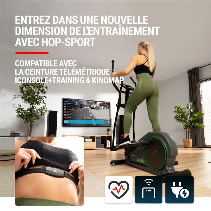 Bicicleta elíptica eletromagnética Hop-Sport HS-120C Prim, volante de 14 kg, 32 níveis de resistência, capacidade máxima de 120 kg.