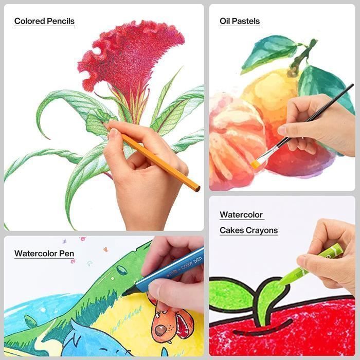 145 Set de dibujo infantil - Estuche de dibujo infantil, caja de aluminio y kit de dibujo, set de arte, estuche para colorear