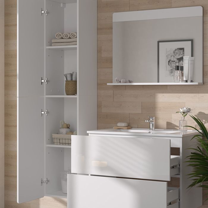Juego de muebles de baño Izan de 4 piezas con armario alto, blanco, Vicco 41540
