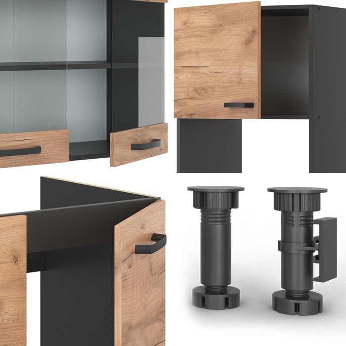 Vicco R-Line hoekkeuken 247x46cm zonder PT Golden Oak Antraciet 37697
