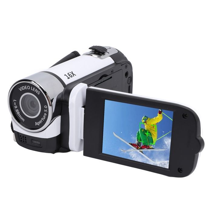 16MP 1080P Video Camera, 2.4 Inch Screen, 16X Digital Zoom, Anti-Shake for Travel, White
