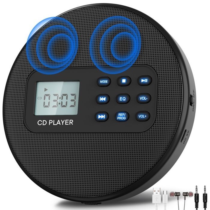 Lettore CD, schermo LCD, USB, qualità audio HD, portatile, adatto a vari scenari, nero