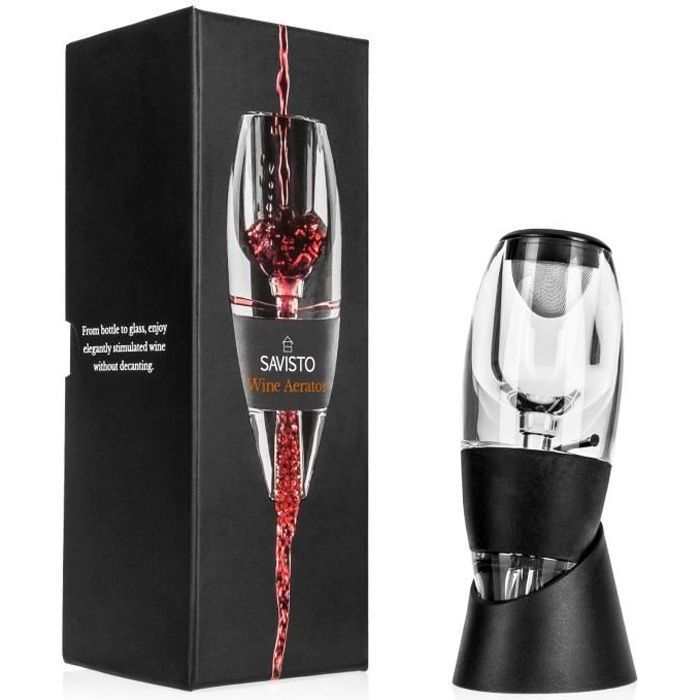 Aireador de vino - SAVISTO - Negro - Acrílico - Filtro integrado - Diseño contemporáneo