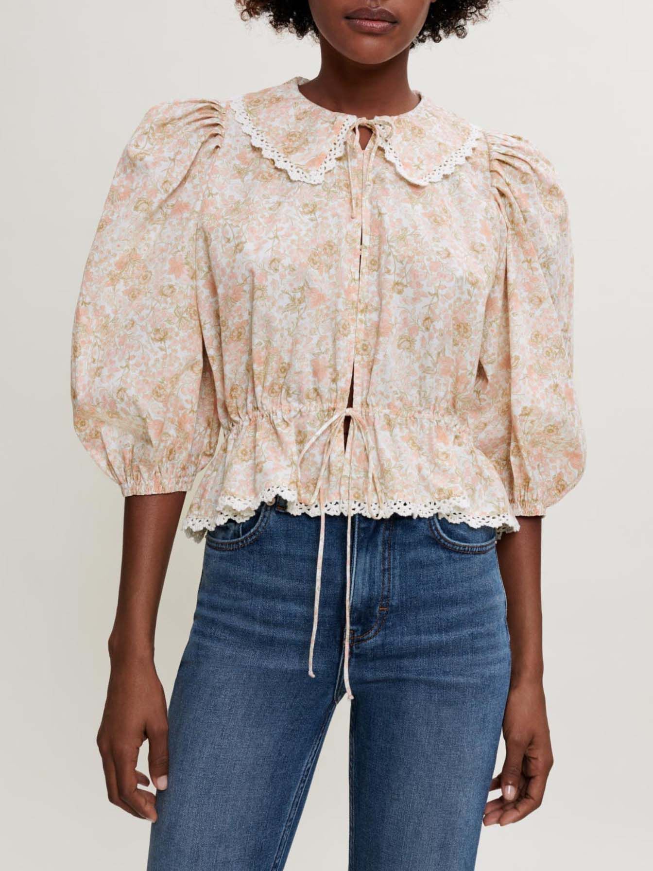 Katoenen shirt met kleine bloemetjes - Fleur rose