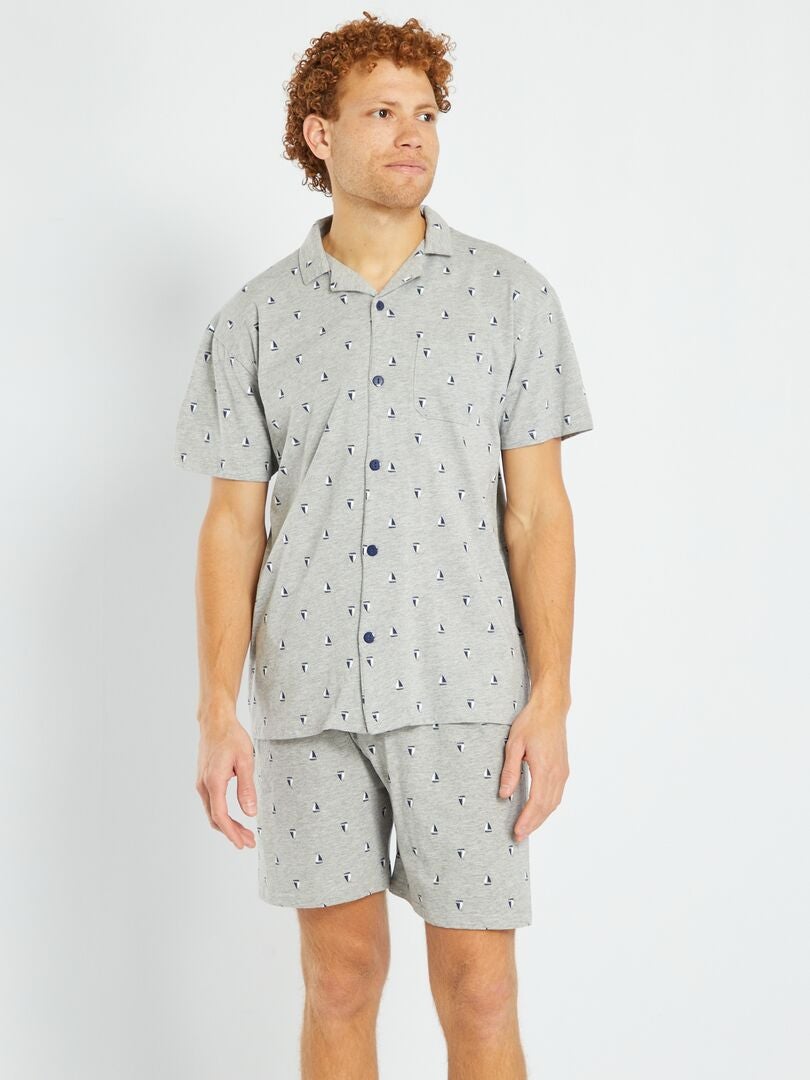 Pijama curto com abertura por botões - 2 peças - CINZA