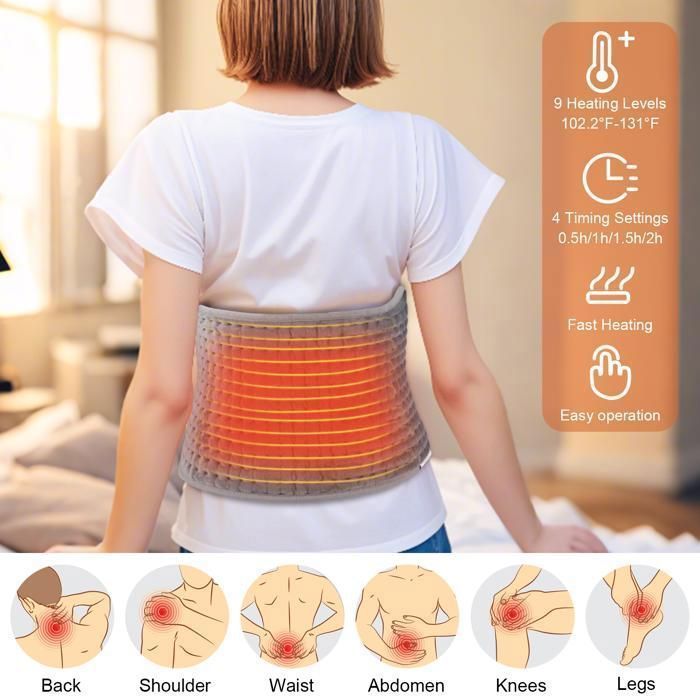 TTLIFE 125×30 cm Lumbar Heating Belt, Electric Heating Pad with 9 Heat Levels & 4 Timers — Grey
