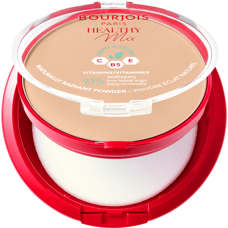 Pó matificante Healthy Mix da Bourjois que proporciona à pele um aspecto radiante.