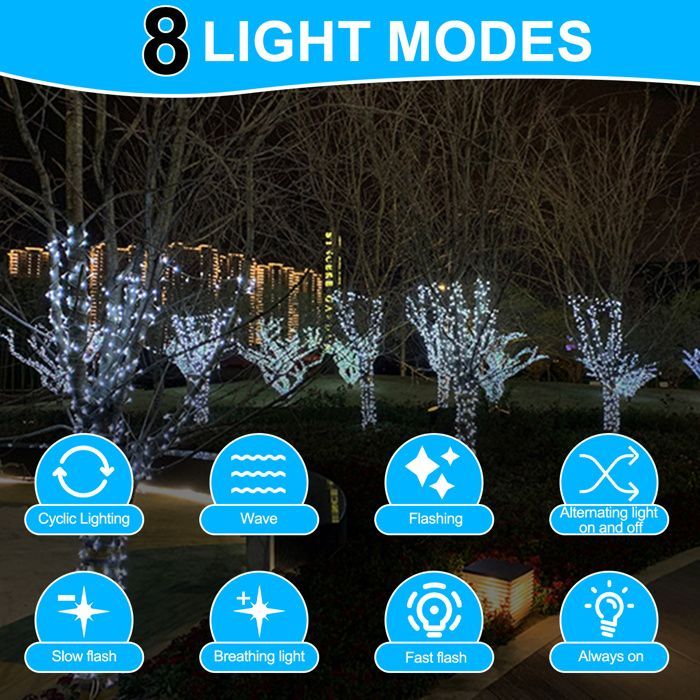 Cecaylie Solar LED-lichtslinger met 1000 LED's, 100 meter, voor buiten, tuin, kerstverlichting, koel wit.