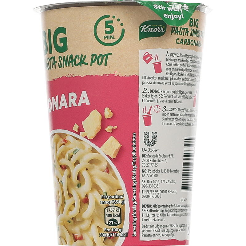 Knorr Carbonara snacksbehållare 92 g Knorr