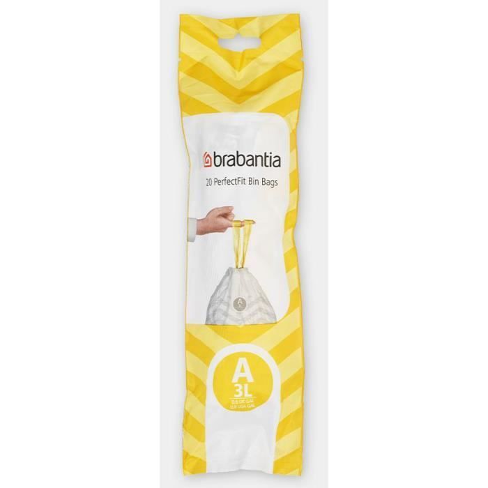 BRABANTIA 10 rollos de 20 bolsas de basura PerfectFit, Código A, 3L - Blanco