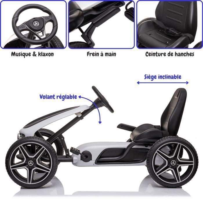 Kart de pedales MERCEDES-BENZ - Blanco - Para edades de 3 a 7 años - Producto con licencia oficial - Neumáticos de EVA - Asiento de cuero