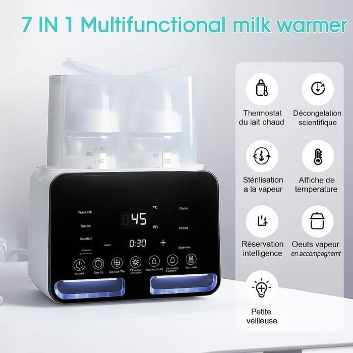Chauffe-biberon Stérilisateur 7-en-1 Chauffe-lait,Dégivrage Réchauffeur Rapide Pour Aliments avec Veilleuse Grand Écran LCD,Sans BPA