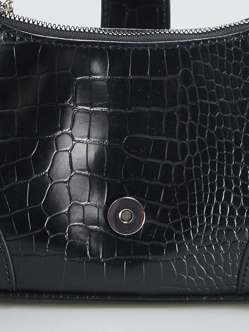 Bolso de hombro con efecto cocodrilo - NEGRO