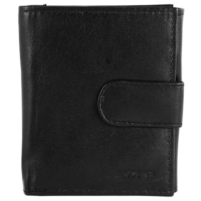 Cartera para hombre - AKZENT - Diseño exclusivo - Piel de oveja - Negra - Compacta 11×9×2 cm