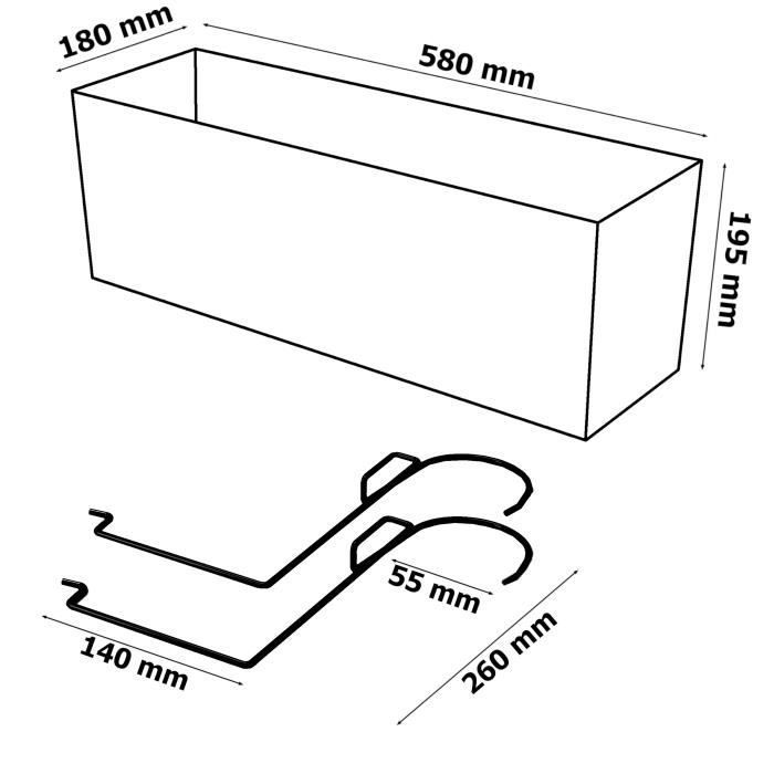 Boîte a fleurs et support pot de fleurs 58 cm bac de balcon jardiniere en plastique couleur mokka intérieur - extérieur