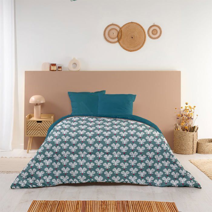 Copripiumino Sully Warm Stampato 140x200cm per letto 90x190cm - Microfibra - 350g/m² - Prodotto in Francia - Blu Verde - BLEU CALIN