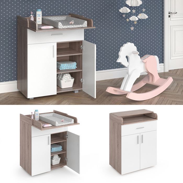 Commode à langer Lena 75x100cm Blanc/Sonoma Sonoma Vicco 37865