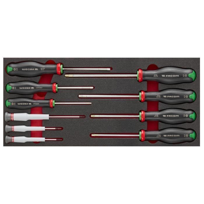 Módulo de espuma para destornilladores de 10 piezas - FACOM - MODM.AT6PB - Protwist Torx - 10x75 a 40x150 mm