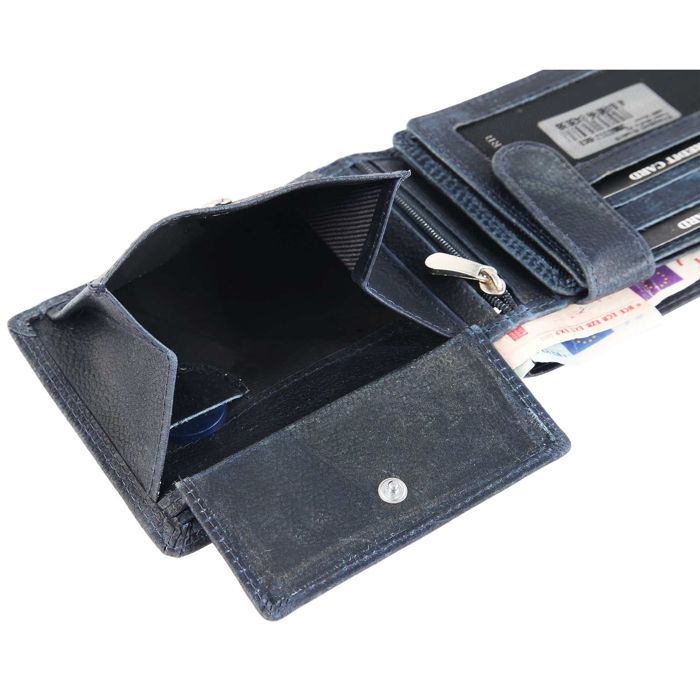Portefeuille homme - LEONARDO VERRELLI - Modèle horizontal - Cuir vache véritable - RFID intégré - Bleu foncé