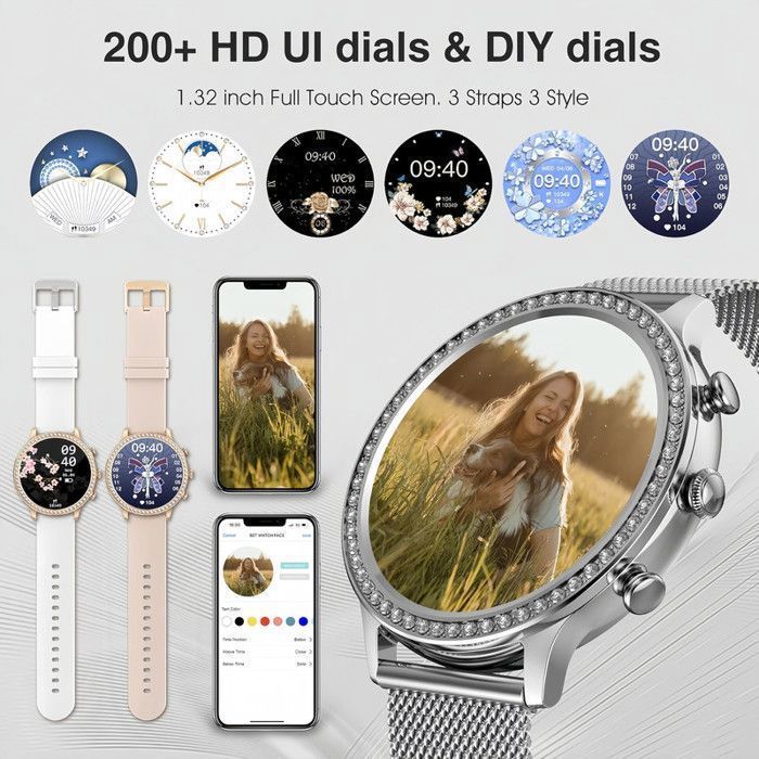 Montre Connectée Femme Ronde Appel Bluetooth Intelligente 1.32'' Smartwatch Sport/SpO2/Fréquence Cardiaque/Sommeil
