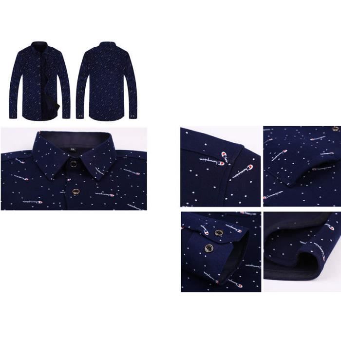 Camisa de hombre - LEOCLOTHO - Corte ajustado - Manga larga - Azul oscuro