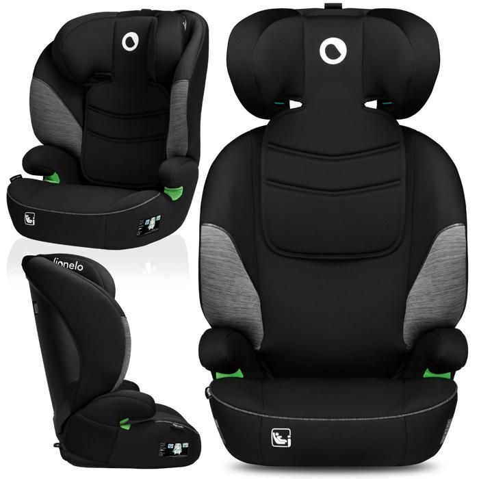 Seggiolino auto LIONELO Lars i-Size - 100-150 cm - Gruppo 2/3 - Poggiatesta regolabile - Nero/Grigio