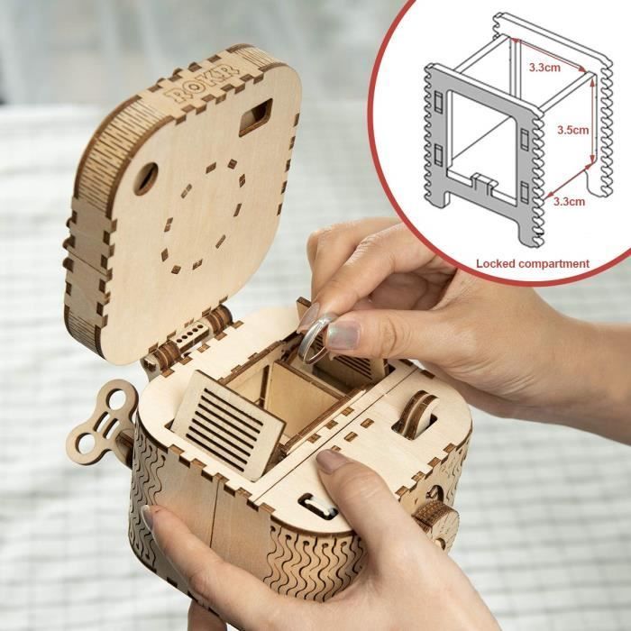 Kit de Quebra-Cabeça 3D de Madeira com 123 Peças, Sem Necessidade de Cola, Caixa do Tesouro, Kit de Modelo Mecânico, Conjunto de Construção, Presente