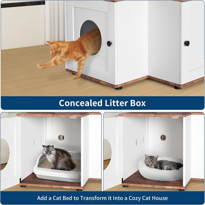 Árvore para gatos moderna com caixa de areia, torre de brincar, poste arranhador com casinha para banheiro, 124 cm