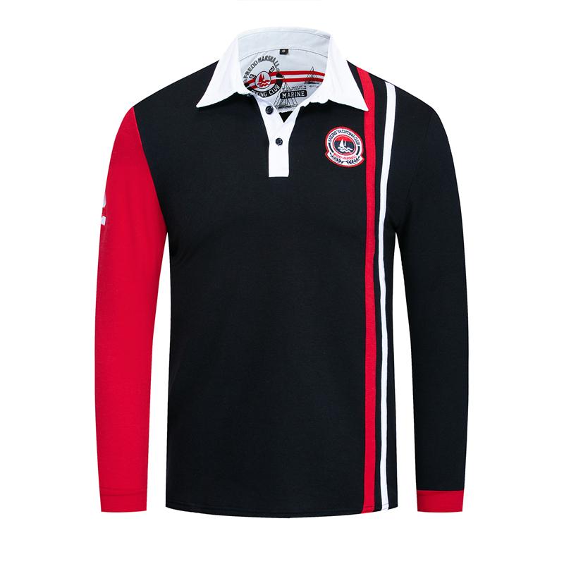 Nuova polo a maniche lunghe patchwork da uomo, autunno/primavera 2020, 100% cotone, polo casual da uomo ricamata, top, 067