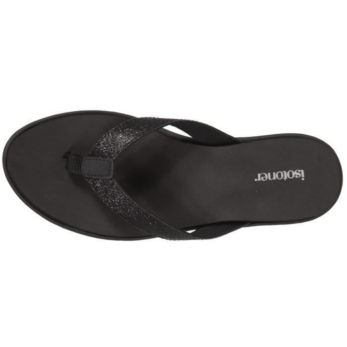 Chanclas cómodas Isotoner para mujer con detalle de lentejuelas en la parte superior, color negro.