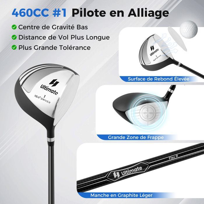 Bolsa de golf trípode para hombre COSTWAY - Juego de 10 palos de golf - 3 correas ajustables para el hombro - Cabezas de palos lastradas - Gris