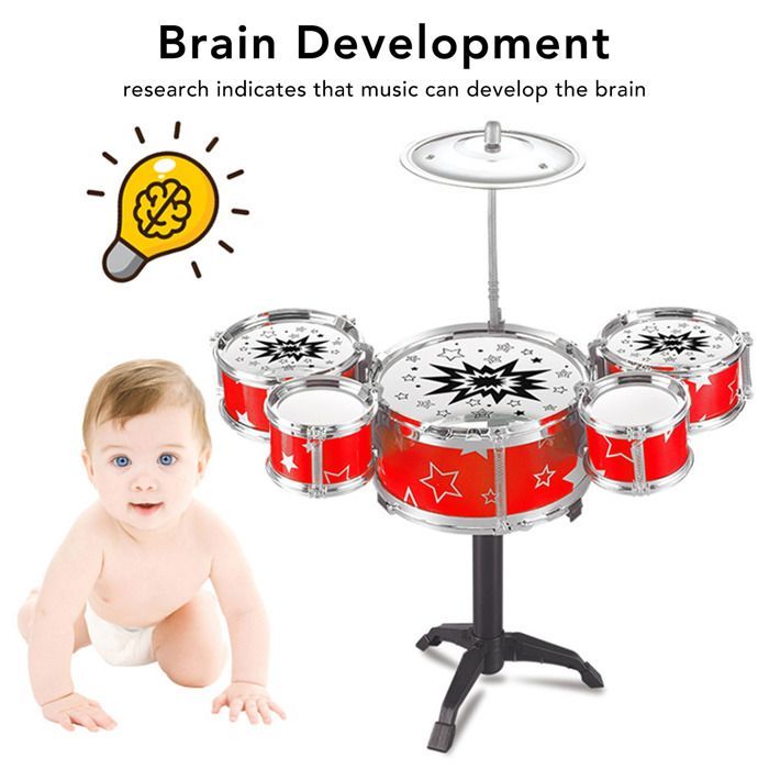 SURENHAP Batteria Jazz per Bambini, Kit Batteria Jazz per Bambini, Giocattoli di coordinazione, Gioco, Rosso