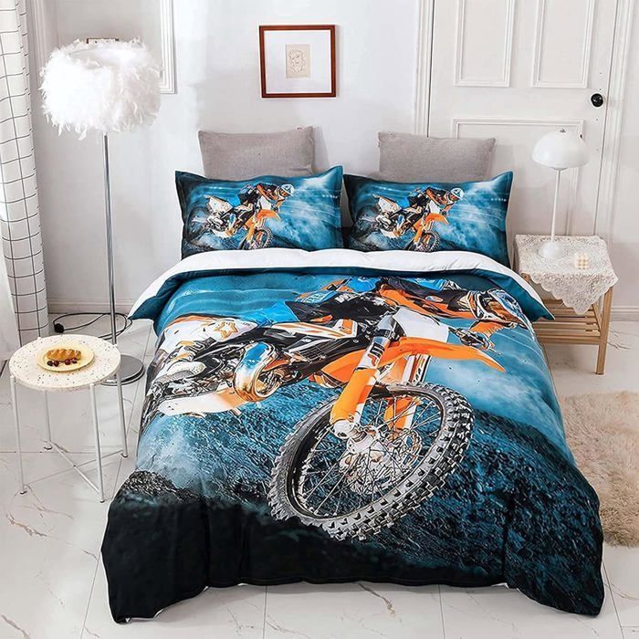 Funda nórdica de moto de 200x200cm con 2 fundas de almohada, funda nórdica de motocross, para adultos, hombres, niños y niñas.