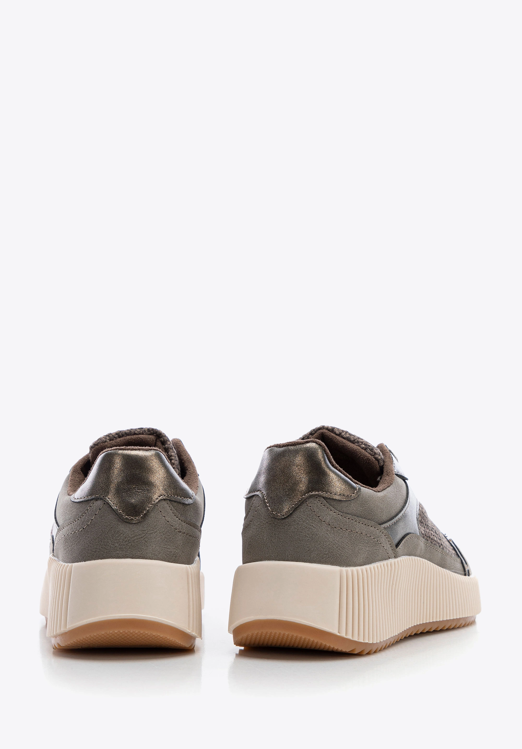 Damskie sneakersy na grubej platformie szaro - brązowe