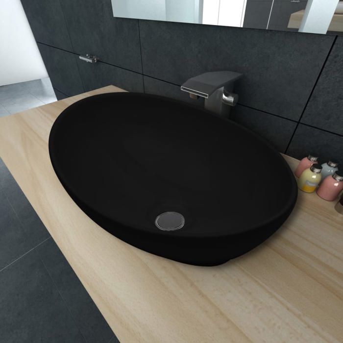 Lavabo ovalado de cerámica vidaXL, lavabo de encimera para baño, Hogar 140675