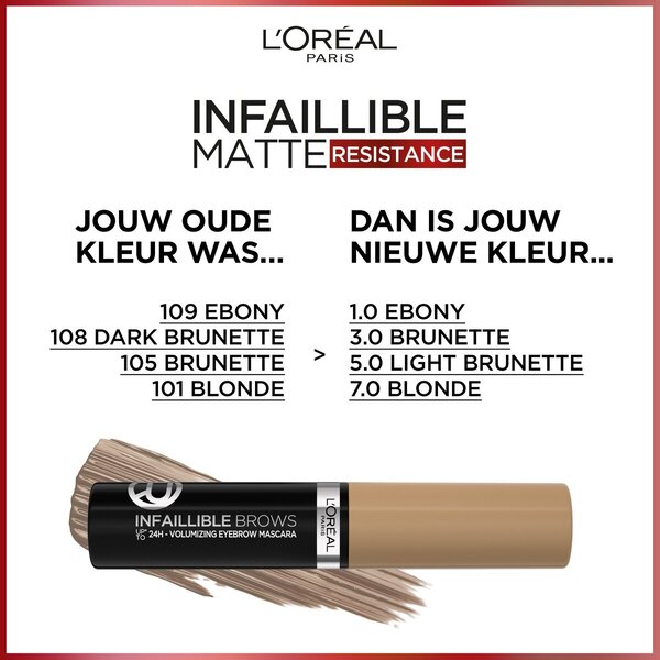 L'Oréal Paris Infaillible Brows 24H 108 Sötétbarna vízálló szemöldök szempillaspirál<br>12.1g