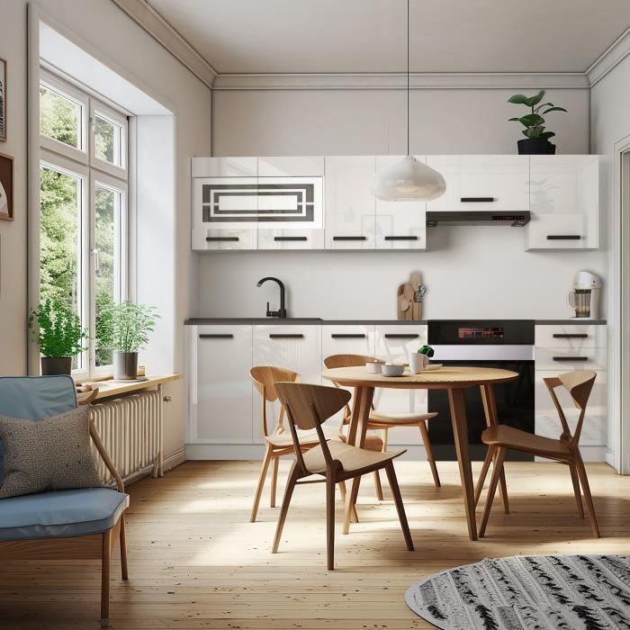 Cucina completa - B BELIN GROUP - LILY - 240 cm - Bianco lucido - Design contemporaneo