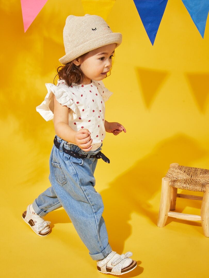 Paperbag jeans met stoffen riem - BLAUW