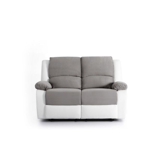 LEO 2-Sitzer Relaxsofa aus Mikrofaser und Kunstleder – Weiß und Grau – B 143 x T 93 x H 96 cm – LOUNGITUDE