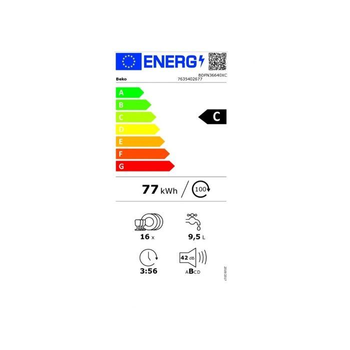 Lava-louças Beko 60cm, 16 serviços, 42dB. - BDFN36640XC