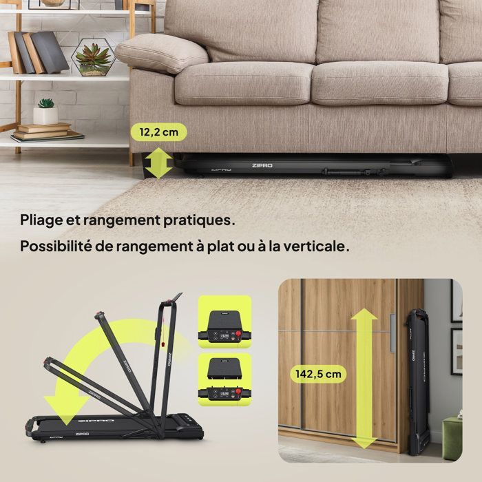 Tapis roulant ZIPRO Newlite | Bastone elettrico pieghevole 2 in 1 | Compatto da riporre sotto la scrivania | Connesso | con telecomando + BT 10 km/h