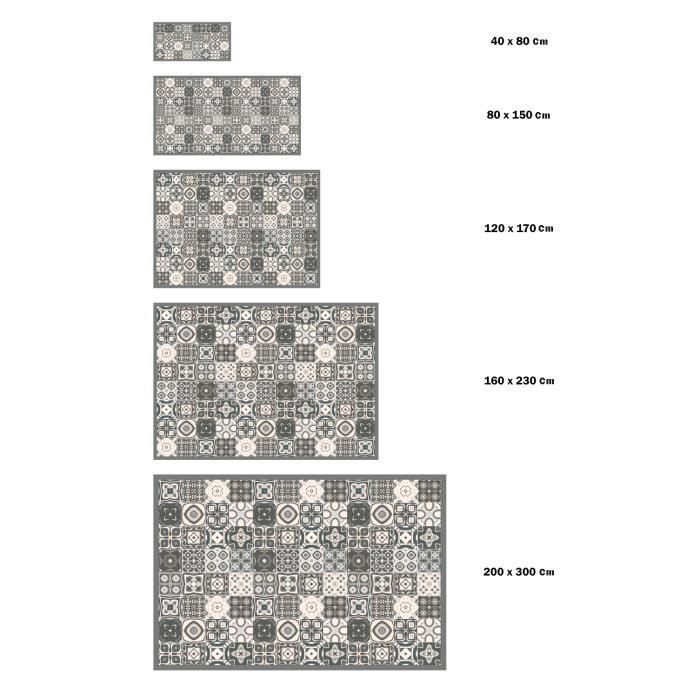 Panorama-Vinylteppich mit grauem Zementfliesenmuster, 120 x 170 cm – PVC-Teppich für Küche, Büro und Wohnzimmer