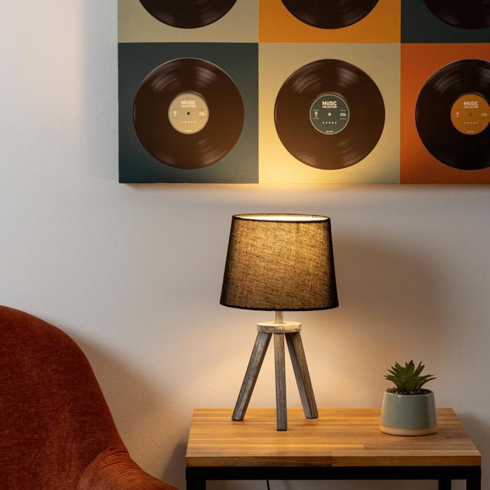 Lampe à Poser Trépied en Bois 