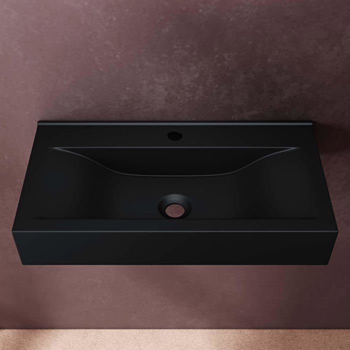Lavabo de pared o de encimera doporro, lavabo suspendido, diseño Brüssel, 108 g, 62 x 32 x 11 cm, negro mate