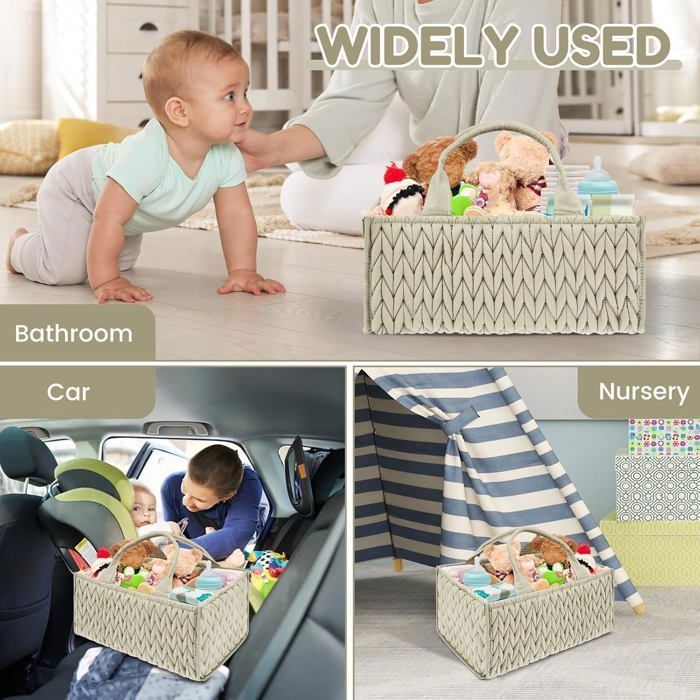Cesta grande para pañales de bebé con asa, cesta de almacenamiento de algodón, cubo para pañales, organizador para CUBETA DE PAÑALES
