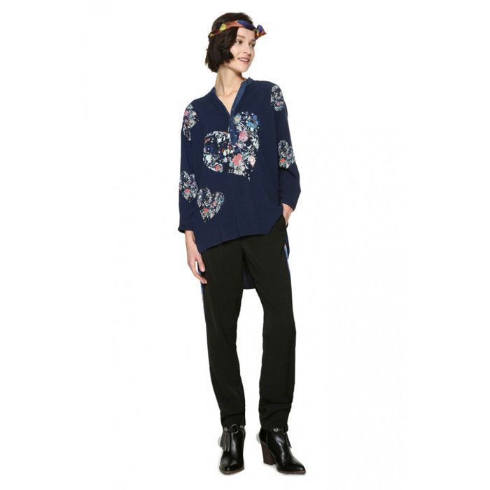 Hemd/Bluse – DESIGUAL – Temis – Dunkelblau – Langarm – Stehkragen