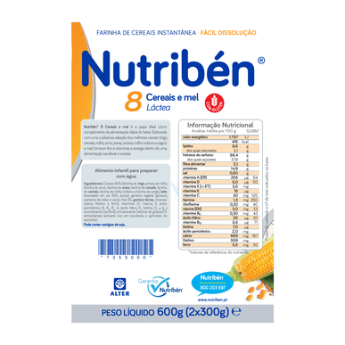 Nutribén Papa Láctea Bebé 8 Cereais e Mel      600 gr 600 gr