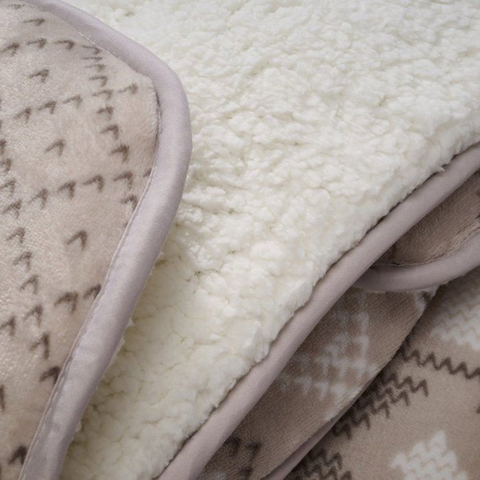 Sehr warme, bedruckte Sherpa-Fleece-Bettdecke 240 x 260 cm Chalet – Schaffelloptik – BLAU CALIN